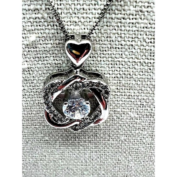 Sterling Silver Heart & Knot Pendant Necklace With Sparkling Cubic Zirconia - Picture 6 of 10